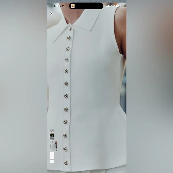 Zara Knit White Sleeveless Button-Up Blouse - Picture 7 of 11